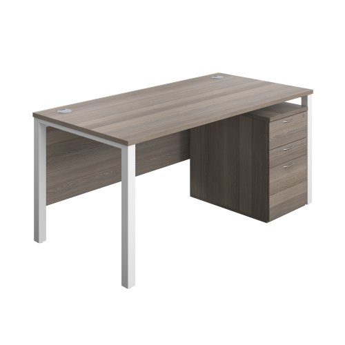 Goal Post Rectangular Desk + 3 Drawer High Mobile Pedestal (FSC) 1600x800 Grey oak/White