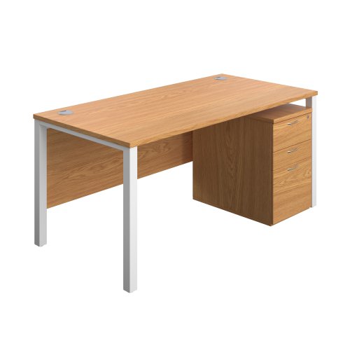 Goal Post Rectangular Desk + 3 Drawer High Mobile Pedestal (FSC) 1600x800 Nova oak/White