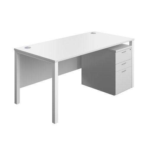 Goal Post Rectangular Desk + 3 Drawer High Mobile Pedestal (FSC) 1600x800 White/White