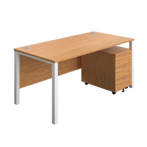 Goal Post Rectangular Desk + 3 Drawer Mobile Pedestal (FSC) 1600x800 Nova oak/White