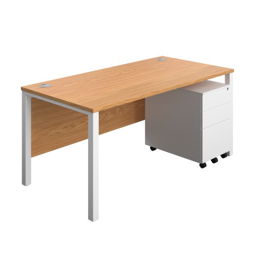 Goal Post Rectangular Desk + 3 Drawer Steel Pedestal (FSC) 1600x800 Nova oak/White
