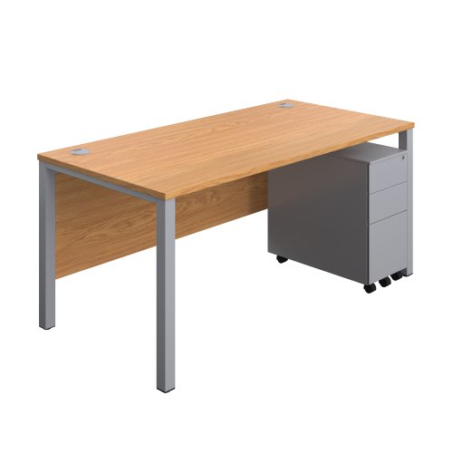 Goal Post Rectangular Desk + 3 Drawer Slimline Steel Pedestal (FSC) 1600x800 Nova oak/Silver