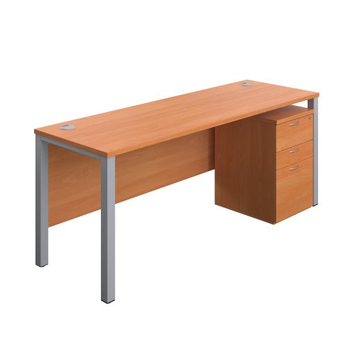 Goal Post Rectangular Desk + 3 Drawer High Mobile Pedestal (FSC) 1800x600 Beech/Silver