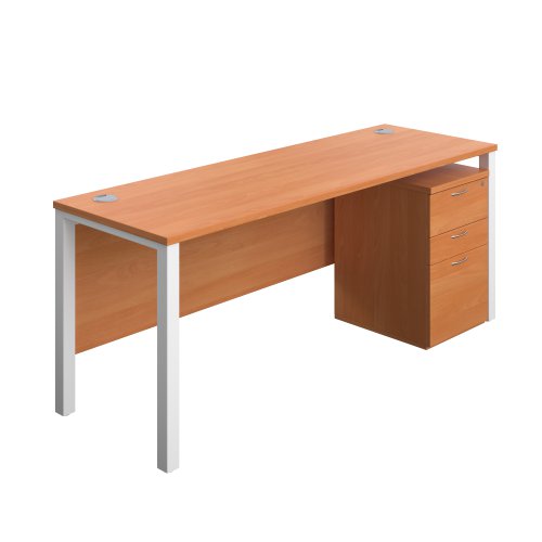 Goal Post Rectangular Desk + 3 Drawer High Mobile Pedestal (FSC) 1800x600 Beech/White