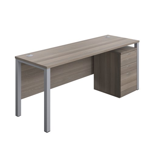 Goal Post Rectangular Desk + 3 Drawer High Mobile Pedestal (FSC) 1800x600 Grey oak/Silver