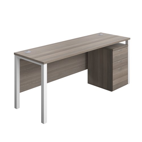 Goal Post Rectangular Desk + 3 Drawer High Mobile Pedestal (FSC) 1800x600 Grey oak/White