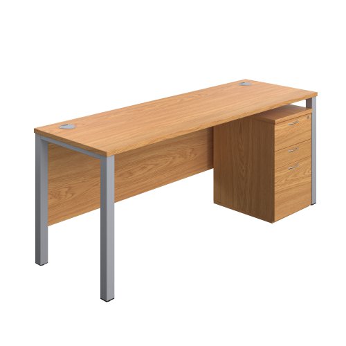 Goal Post Rectangular Desk + 3 Drawer High Mobile Pedestal (FSC) 1800x600 Nova oak/Silver
