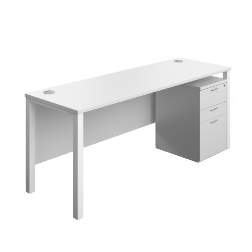 Goal Post Rectangular Desk + 3 Drawer High Mobile Pedestal (FSC) 1800x600 White/White