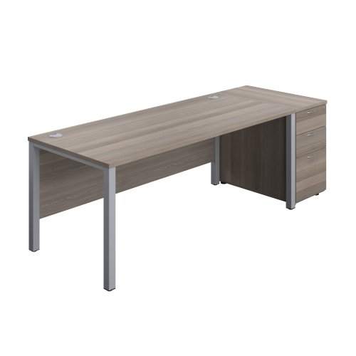 Goal Post Rectangular Desk + 3 Drawer Desk High Pedestal (FSC) 1800x800 Grey oak/Silver