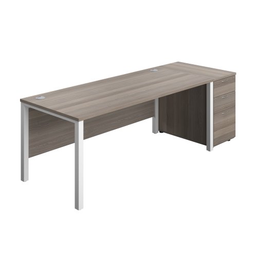 Goal Post Rectangular Desk + 3 Drawer Desk High Pedestal (FSC) 1800x800 Grey oak/White