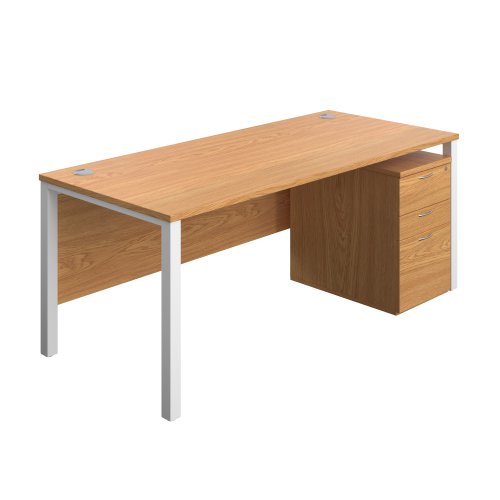 Goal Post Rectangular Desk + 3 Drawer High Mobile Pedestal 1800x800 Nova oak/White