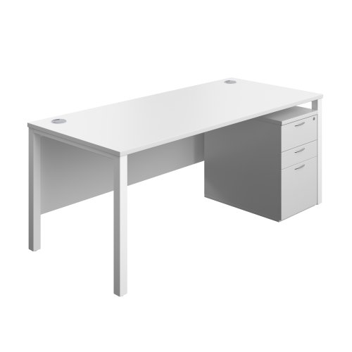 Goal Post Rectangular Desk + 3 Drawer High Mobile Pedestal 1800x800 White/White