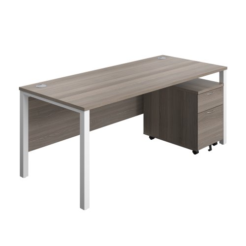 Goal Post Rectangular Desk + 2 Drawer Mobile Pedestal 1800x800 Grey oak/White