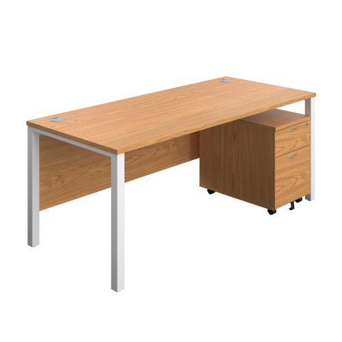 Goal Post Rectangular Desk + 2 Drawer Mobile Pedestal 1800x800 Nova oak/White