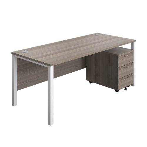 Goal Post Rectangular Desk + 3 Drawer Mobile Pedestal 1800x800 Grey oak/White