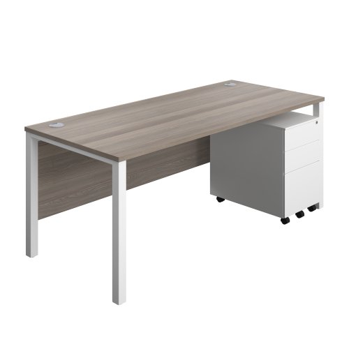 Goal Post Rectangular Desk + 3 Drawer Steel Pedestal 1800x800 Grey oak/White
