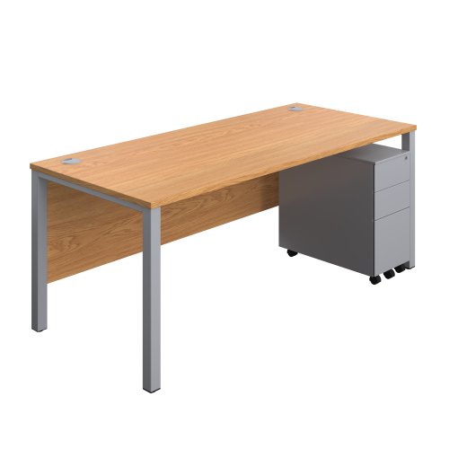 Goal Post Rectangular Desk + 3 Drawer Slimline Steel Pedestal 1800x800 Nova oak/Silver