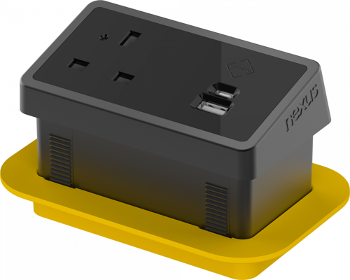 Rectangular In-Desk Power Module 1 Outlet Synapse™ 100W USB-C, 27W USB-A Black/Black