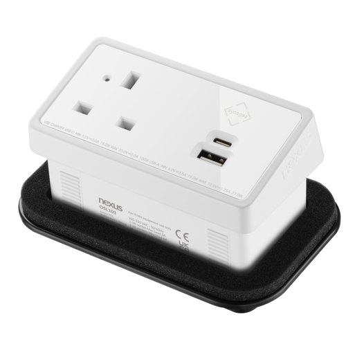 Rectangular In-Desk Power Module 1 Outlet 30W USB-C and 27W USB-A White/White
