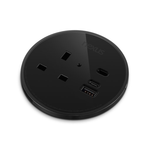 Circular In-Desk Power Module: 1 Outlet: 30W USB-C, 27W USB-A Black Housing/Black Bezel/Black Veneer