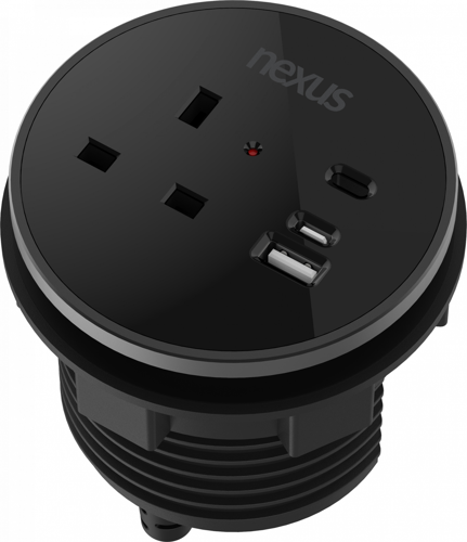 Circular In-Desk Power Module: 1 Outlet: 30W USB-C, 27W USB-A, USB-C Blank Black Housing/Black Bezel/Black Veneer