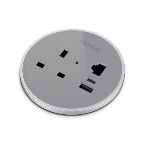 Circular In-Desk Power Module: 1 Outlet: 30W USB-C, 27W USB-A White Housing/White Bezel/White Veneer