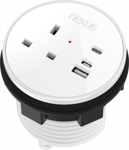 Circular In-Desk Power Module: 1 Outlet: 30W USB-C, 27W USB-A, USB-C Blank White Housing/White Bezel/White Veneer