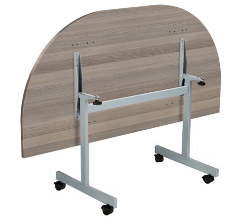 One Eighty D-End Tilting Table (FSC) 1400 X 700 Grey Oak/Silver