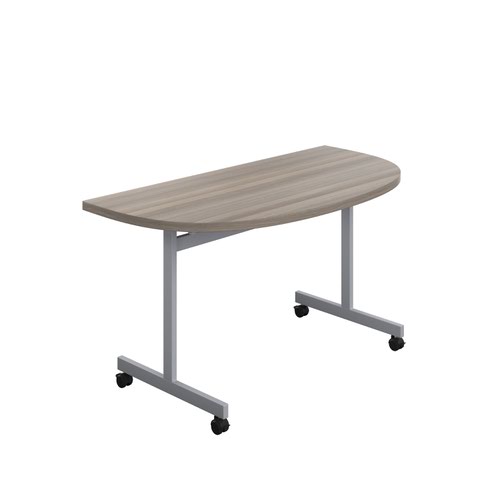 One Eighty Tilting Table 1400 X 700 Silver Legs Grey Oak D-End Top