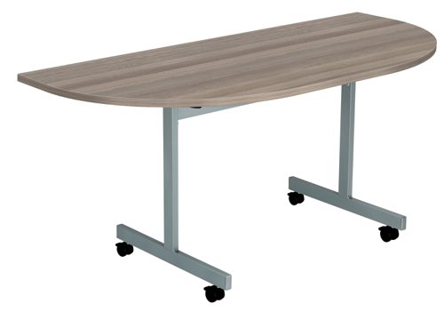 One Eighty D-End Tilting Table : 1400 X 700 : Grey Oak/Silver