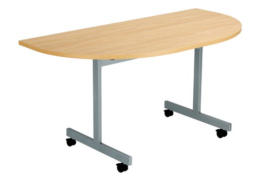 One Eighty Tilting Table 1400 X 700 Silver Legs Nova Oak D-End Top