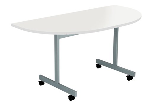 One Eighty D-End Tilting Table : 1400 X 700 : White/Silver