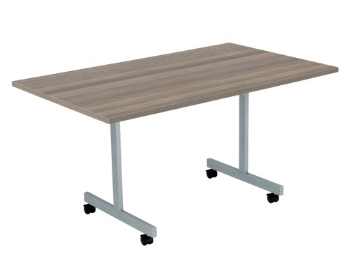 One Eighty Rectangular Tilting Table : 1400 X 700 : Grey Oak/Silver