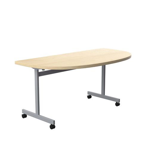 One Eighty Tilting Table 1600 X 800 Silver Legs Maple D-End Top