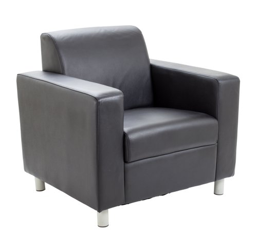 Iceberg Leather Faced Armchair Metal Feet Black