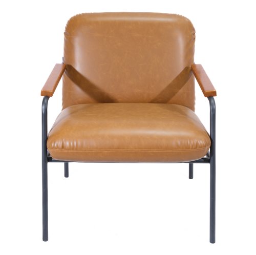 Settle Reception Chair with Wooden Arm Pads Black Wire Frame Brown PU/Dark Brown