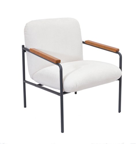 Settle Reception Chair with Wooden Arm Pads Black Wire Frame Cream Fabric/Natural Wood