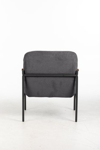 Settle Reception Chair with Wooden Arm Pads Black Wire Frame Grey Fabric/Dark Brown
