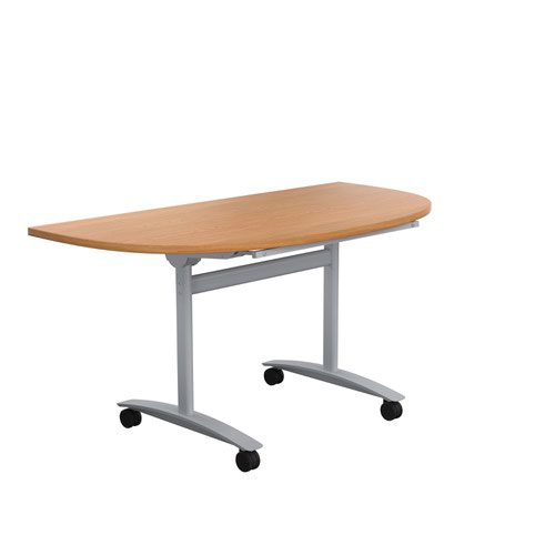 One Tilting Table 1400 X 700 Silver Legs Nova Oak Dend Top
