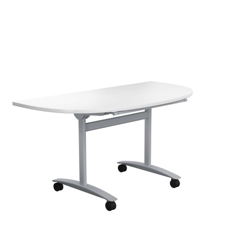 One Tilting Table 1400 X 700 Silver Legs White D-End Top
