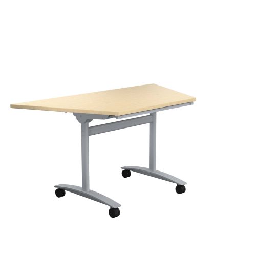 One Tilting Table 1400 X 700 Silver Legs Maple Trapezoidal Top