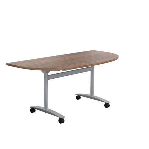 One Tilting Table 1600 X 800 Silver Legs Dark Walnut D-End Top
