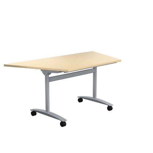 One Tilting Table 1600 X 800 Silver Legs Maple Trapezoidal Top