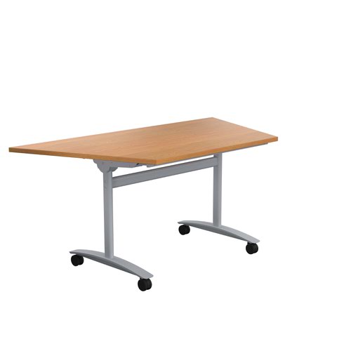 One Tilting Table 1600 X 800 Silver Legs Nova Oak Trapezoidal Top