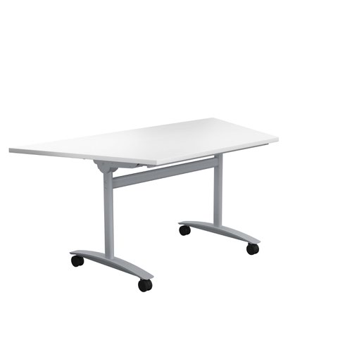 One Tilting Table 1600 X 800 Silver Legs White Trapezoidal Top