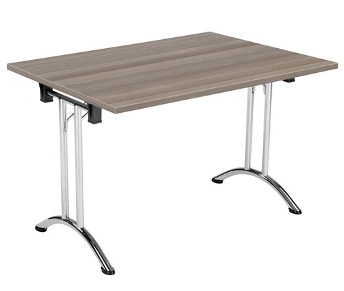 One Union Folding Table 1200 X 800 Chrome Frame Grey Oak Rectangular Top