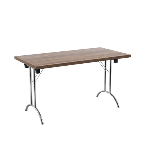 One Union Folding Table 1400 X 700 Silver Frame Dark Walnut Rectangular Top