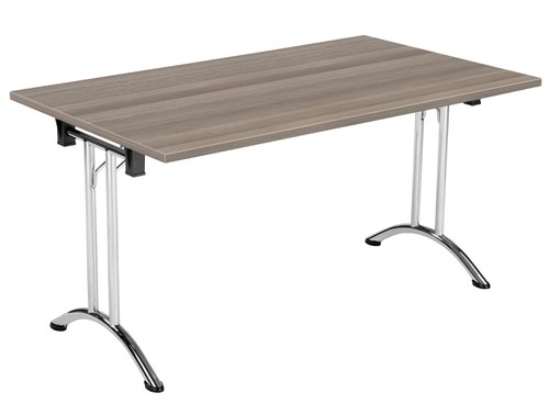 One Union Folding Table 1400 X 800 Chrome Frame Grey Oak Rectangular Top