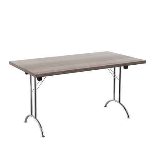 One Union Folding Table 1400 X 800 Silver Frame Grey Oak Rectangular Top