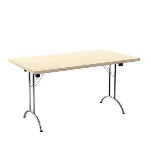 One Union Folding Table 1400 X 800 Silver Frame Maple Rectangular Top